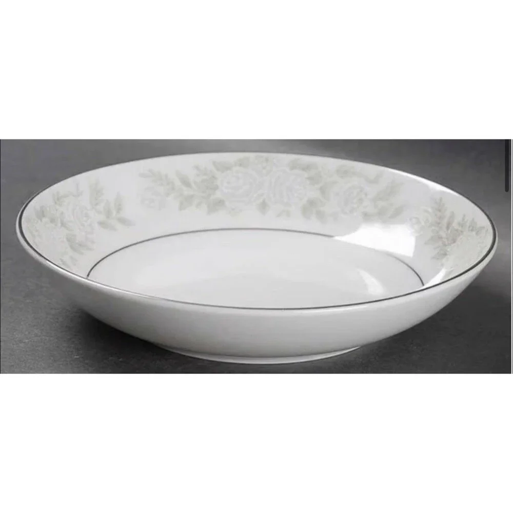 M Adele 3736 Fine China White Gray Roses Silver Japan Dessert Bowl